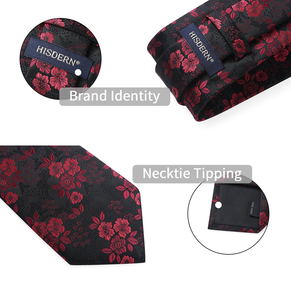 Hisdern Red Black Floral Wedding Accessories Set