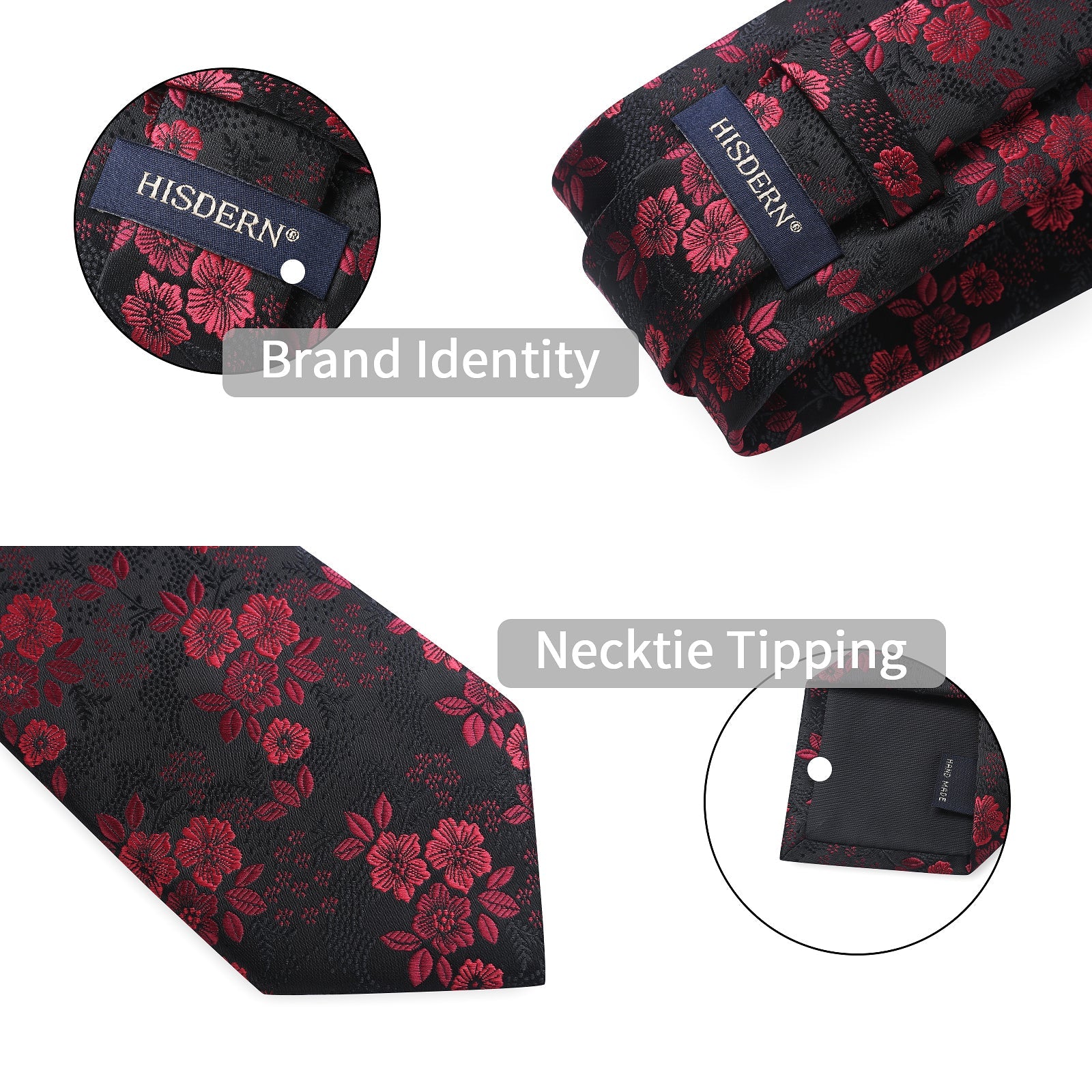 Hisdern Red Black Floral Wedding Accessories Set