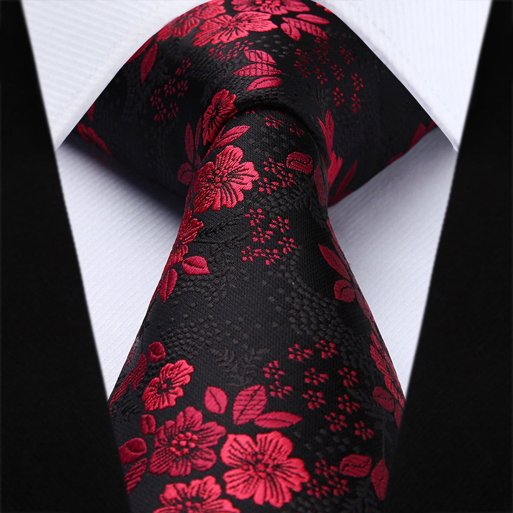 Hisdern Red Black Floral Wedding Accessories Set