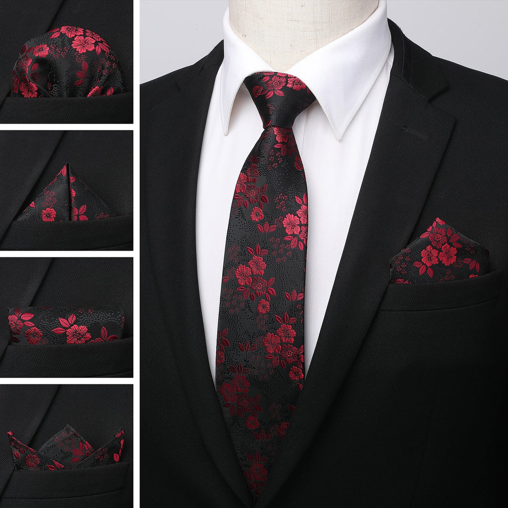 Hisdern Red Black Floral Wedding Accessories Set