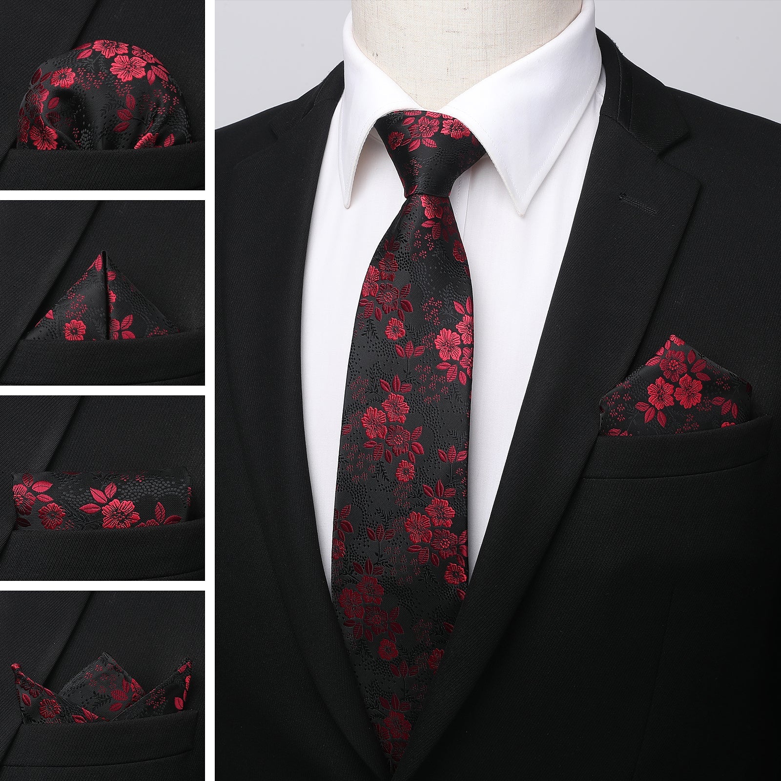Hisdern Red Black Floral Wedding Accessories Set
