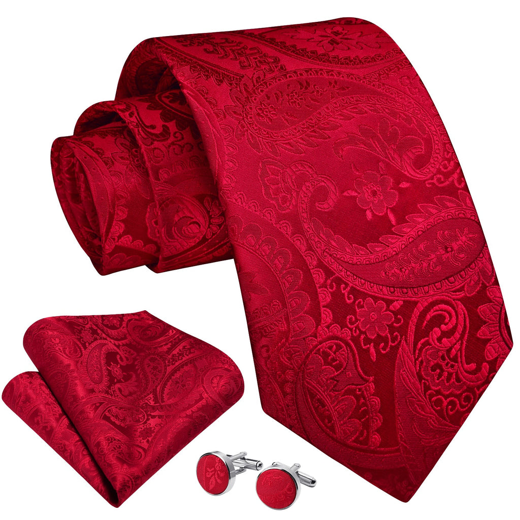 Paisley Tie Handkerchief Cufflinks - RED