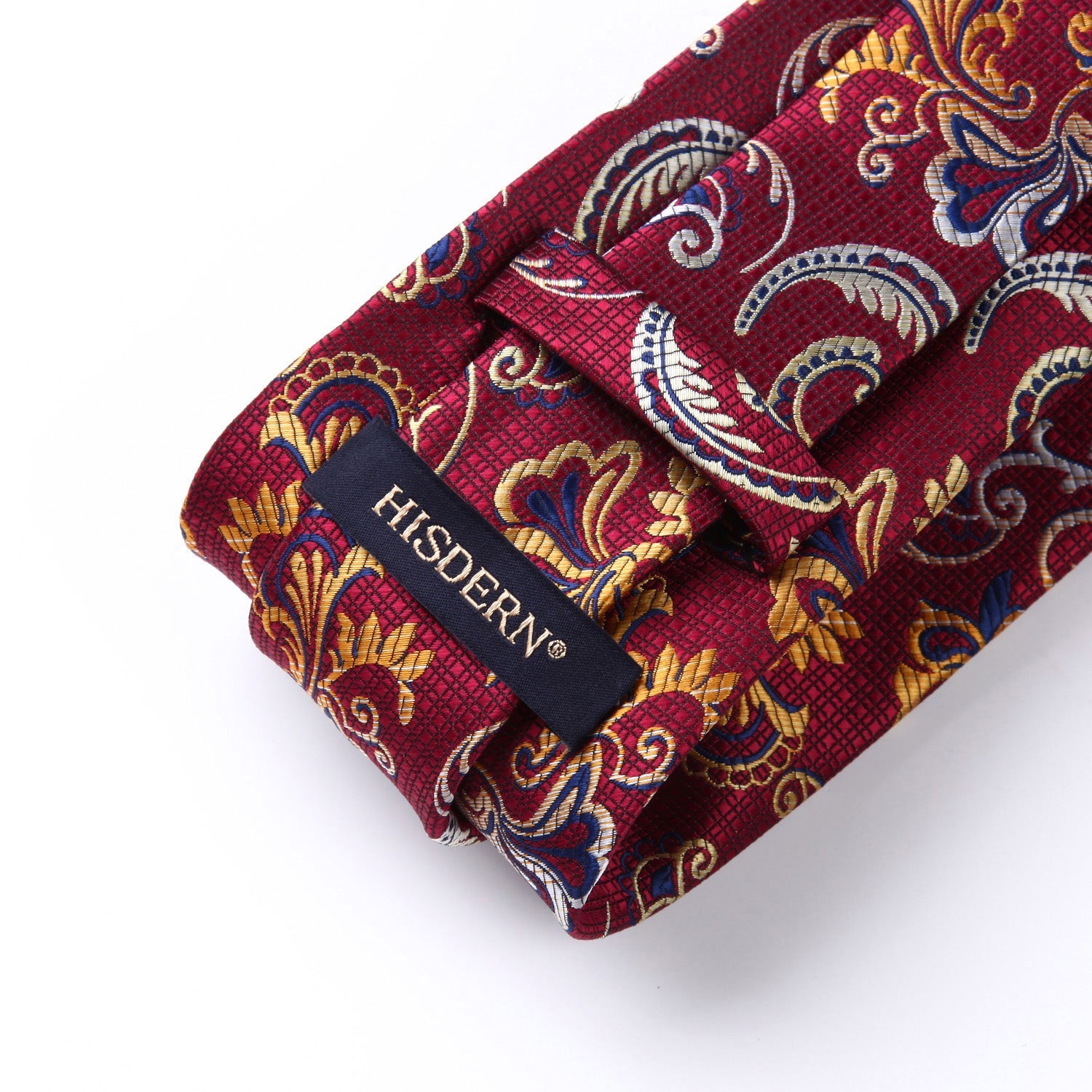 Hisdern Burgundy Yellow Paisley Floral Tie Set For Groomsmen