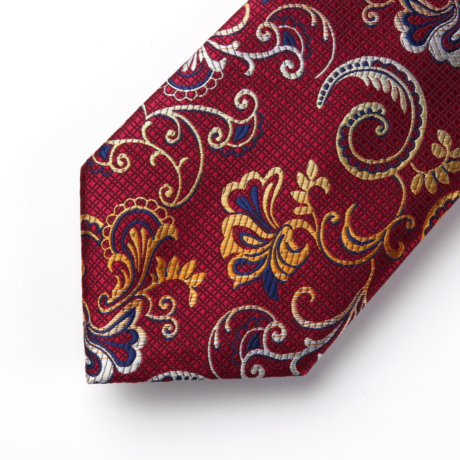 Hisdern Burgundy Yellow Paisley Floral Tie Set For Groomsmen