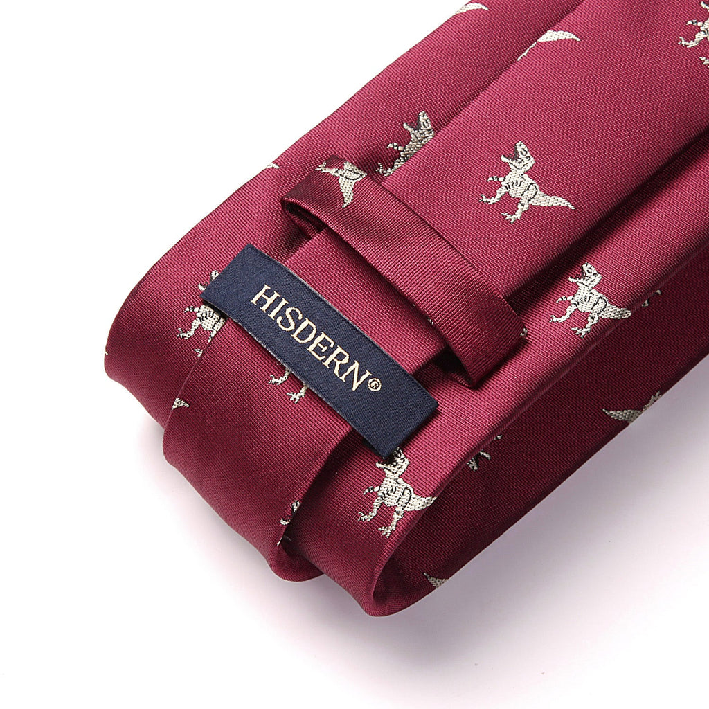 Hisdern Red Dinosaur Print Men's Suit Tie Set