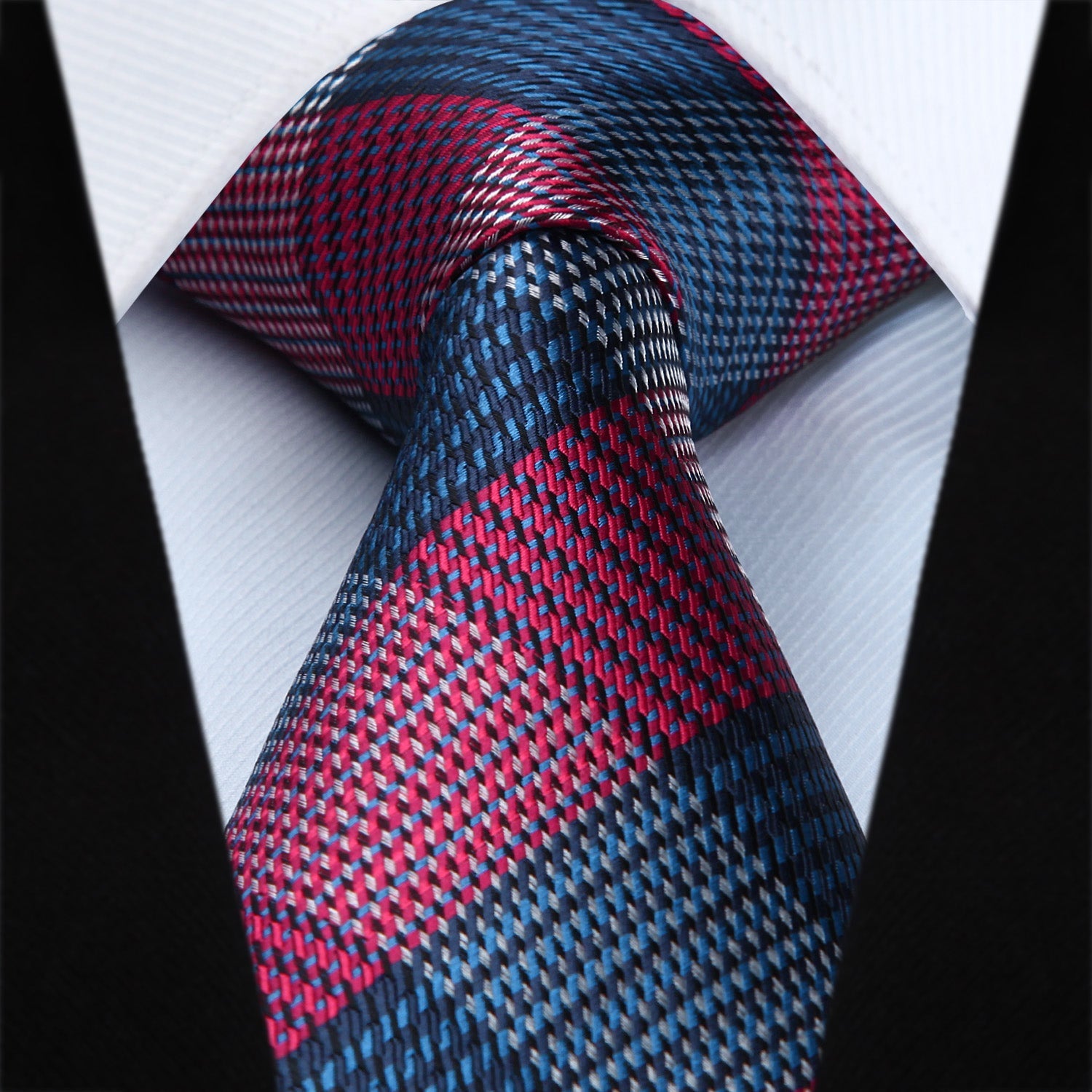 Hisdern Red Navy Blue Plaid Business Tie Set