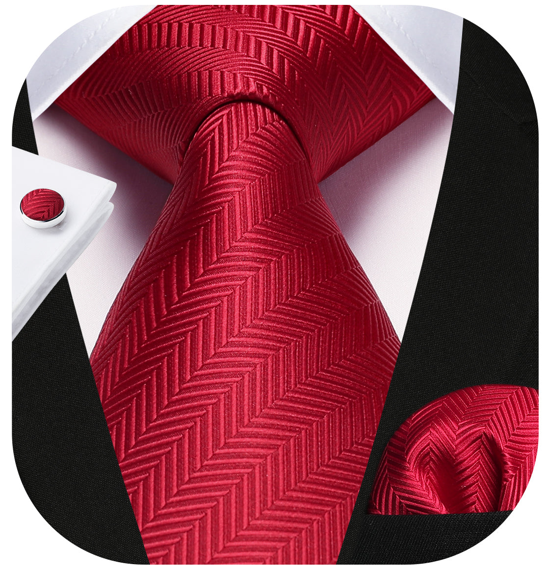 Hisdern Red Striped Wedding Accessories Set with Cufflinks