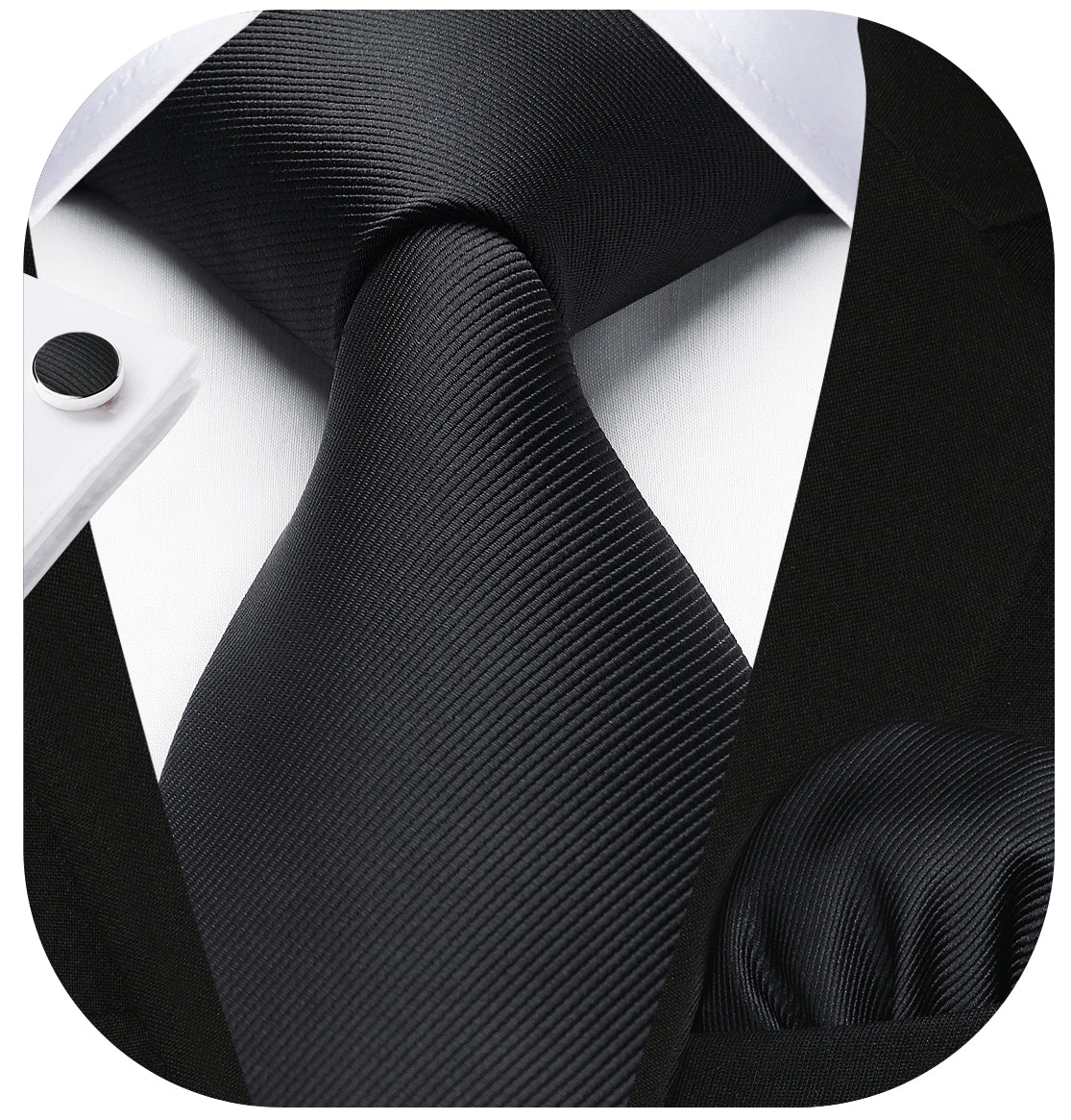 Hisdern Black Solid Wedding Accessories Set with Cufflinks