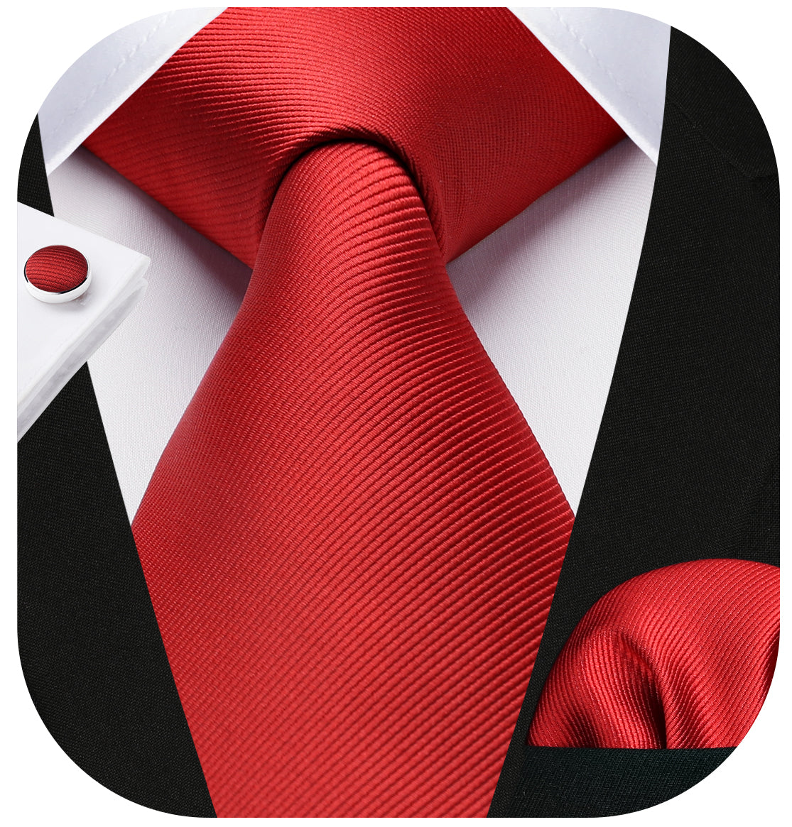 Hisdern Red Solid Wedding Accessories Set with Cufflinks