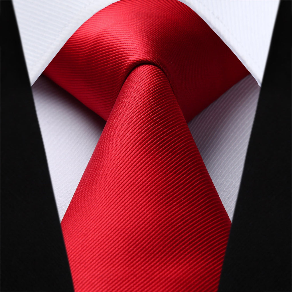 Hisdern Red Solid Men’s Tie Set for Formal & Wedding