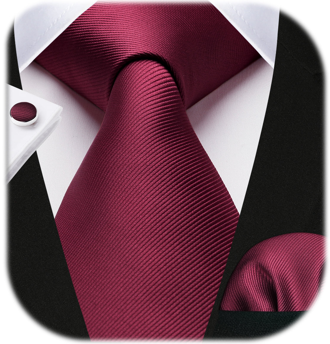 Hisdern Burgundy Solid Wedding Accessories Set with Cufflinks