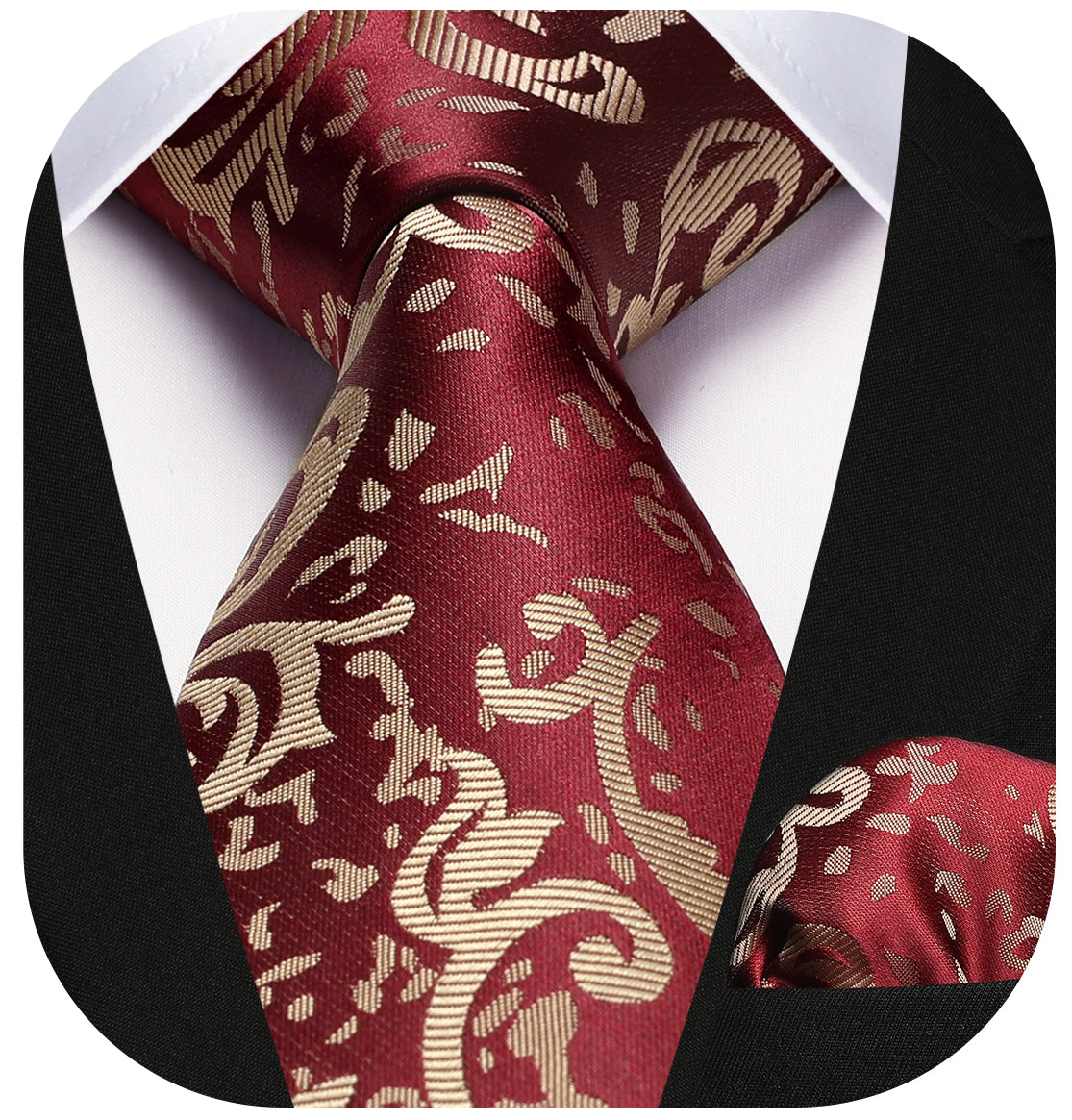 Hisdern Burgundy Gold Paisley Tie Set For Groomsmen