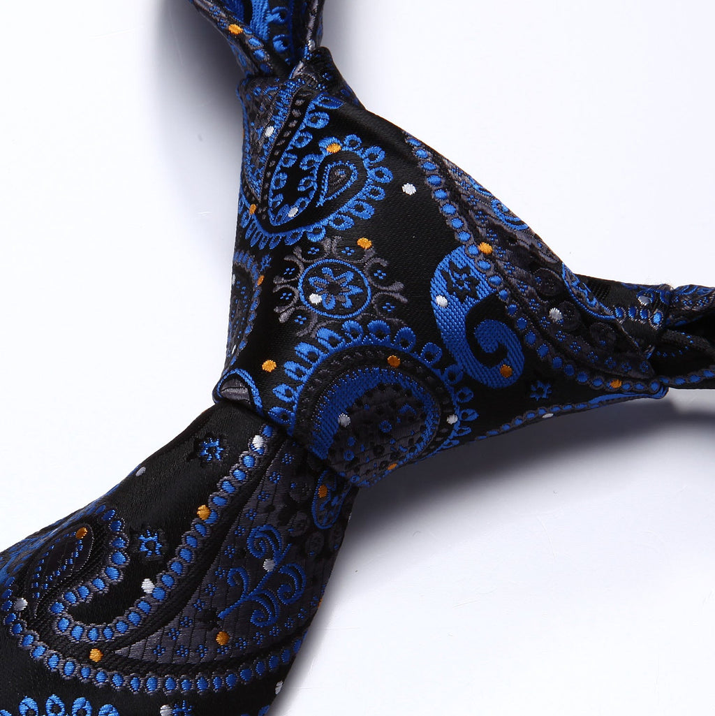 Hisdern Navy Blue Black Paisley Tie Set For Formal Wear
