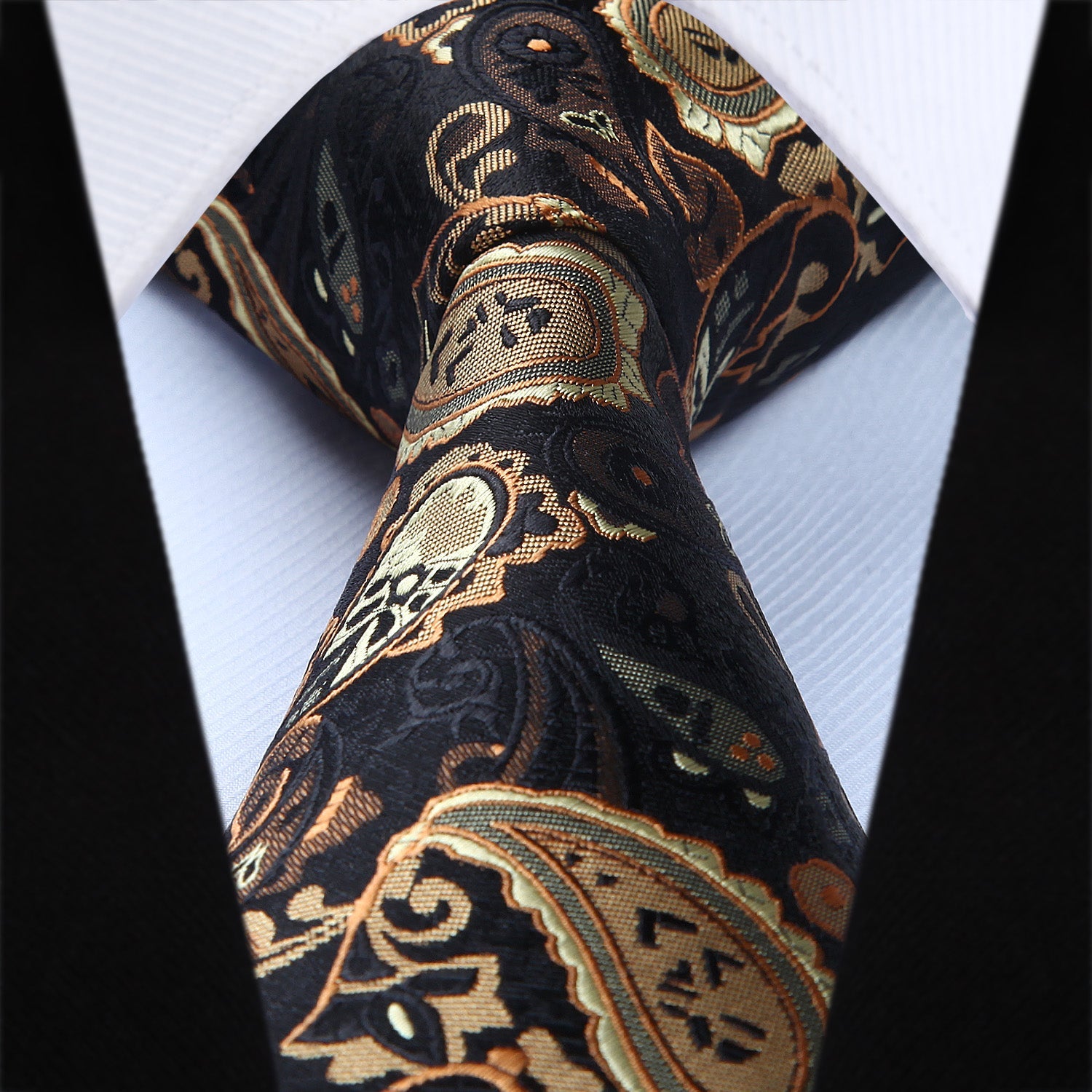 Hisdern Gold Black Paisley Tie Set For Groomsmen