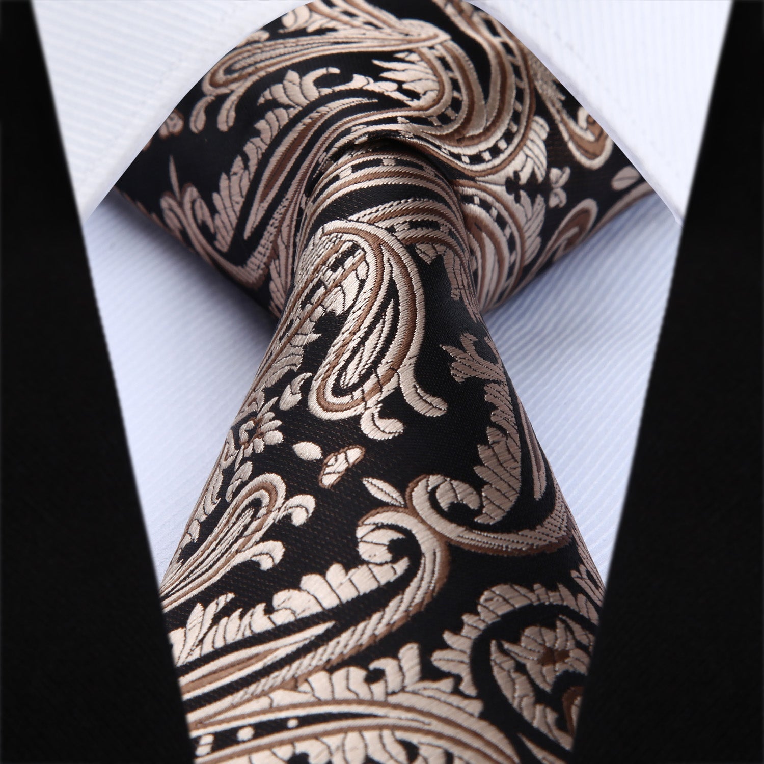 Hisdern Black Brown Paisley Tie Set For Formal Wear