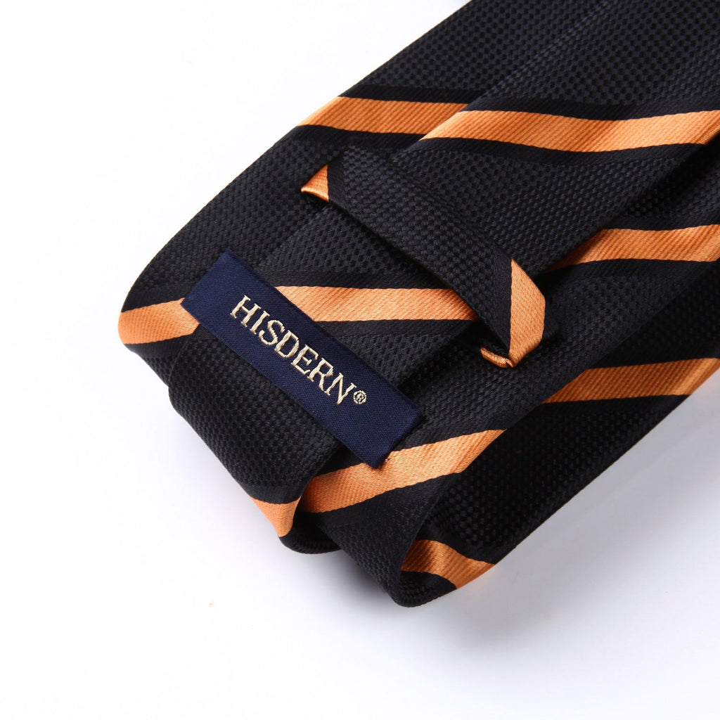 Hisdern Orange Black Striped Tie Set For Business Wear