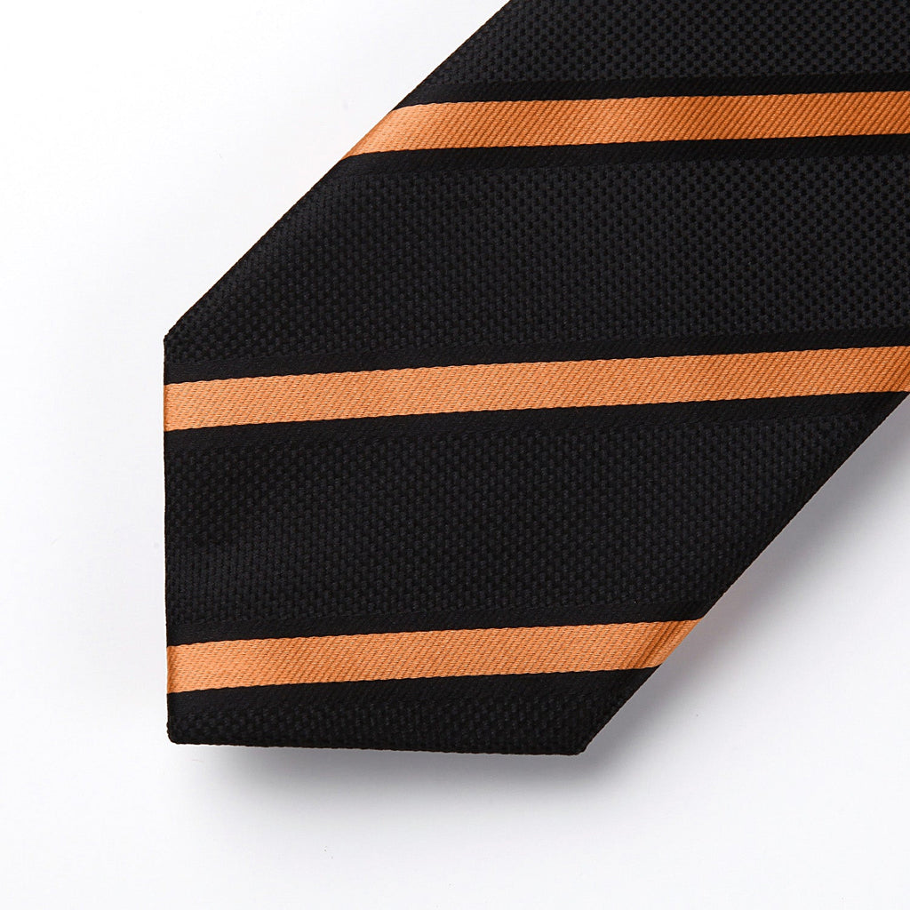 Hisdern Orange Black Striped Tie Set For Business Wear