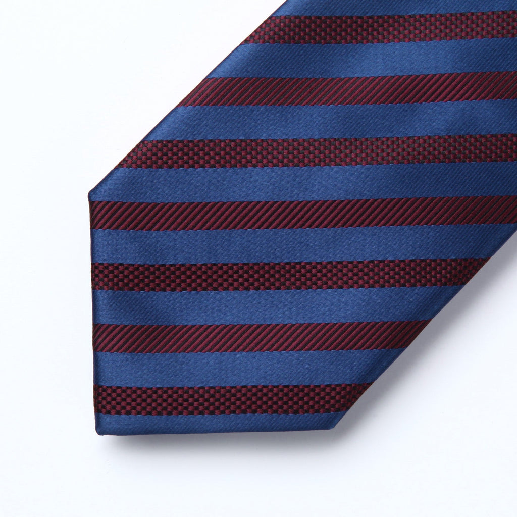 Hisdern Navy Blue Burgundy Striped Business Tie Set