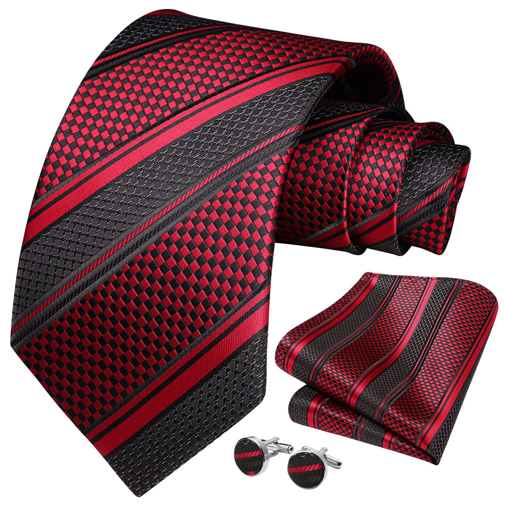 Stripe Tie Handkerchief Cufflinks - C1-RED