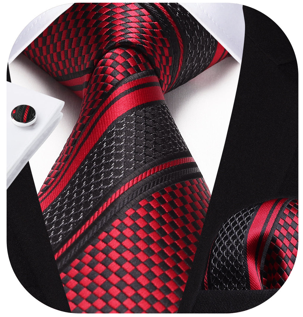 Hisdern Red Striped Wedding Accessories Set with Cufflinks