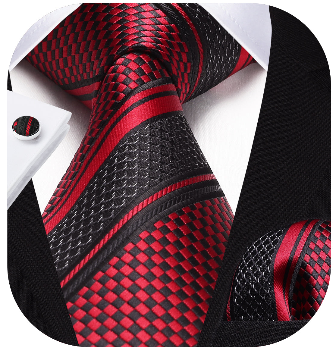 Hisdern Red Striped Wedding Accessories Set with Cufflinks