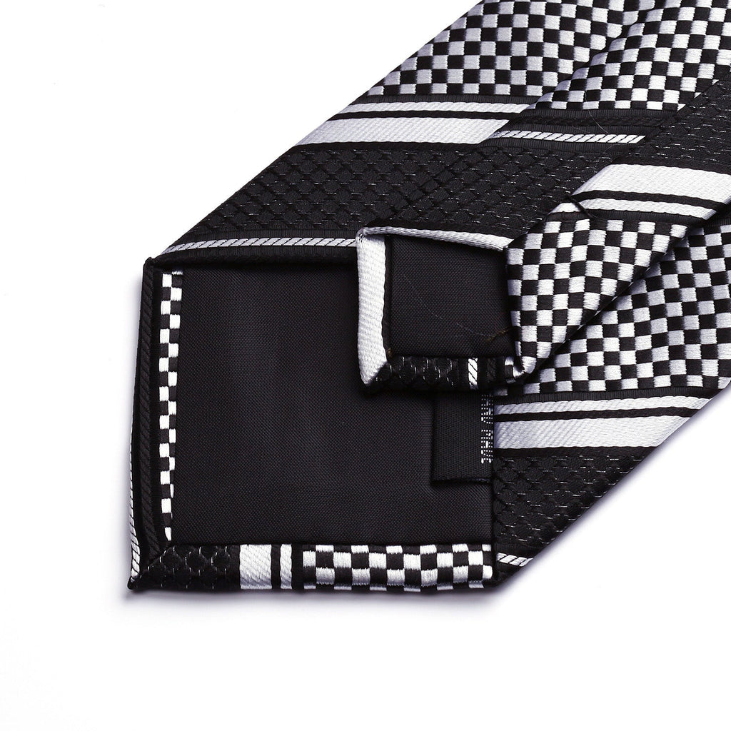 Hisdern Black White Striped Business Tie Set
