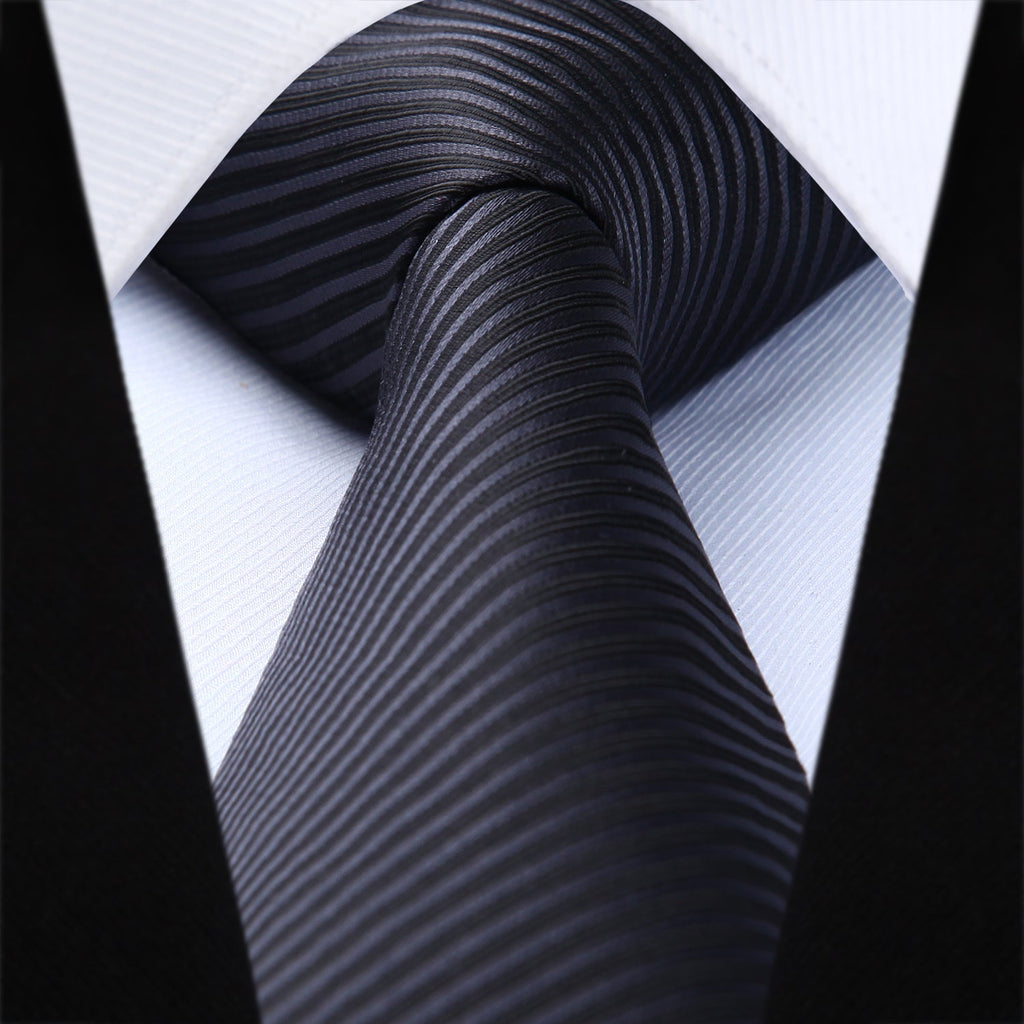 Hisdern Black Striped Business Tie Set