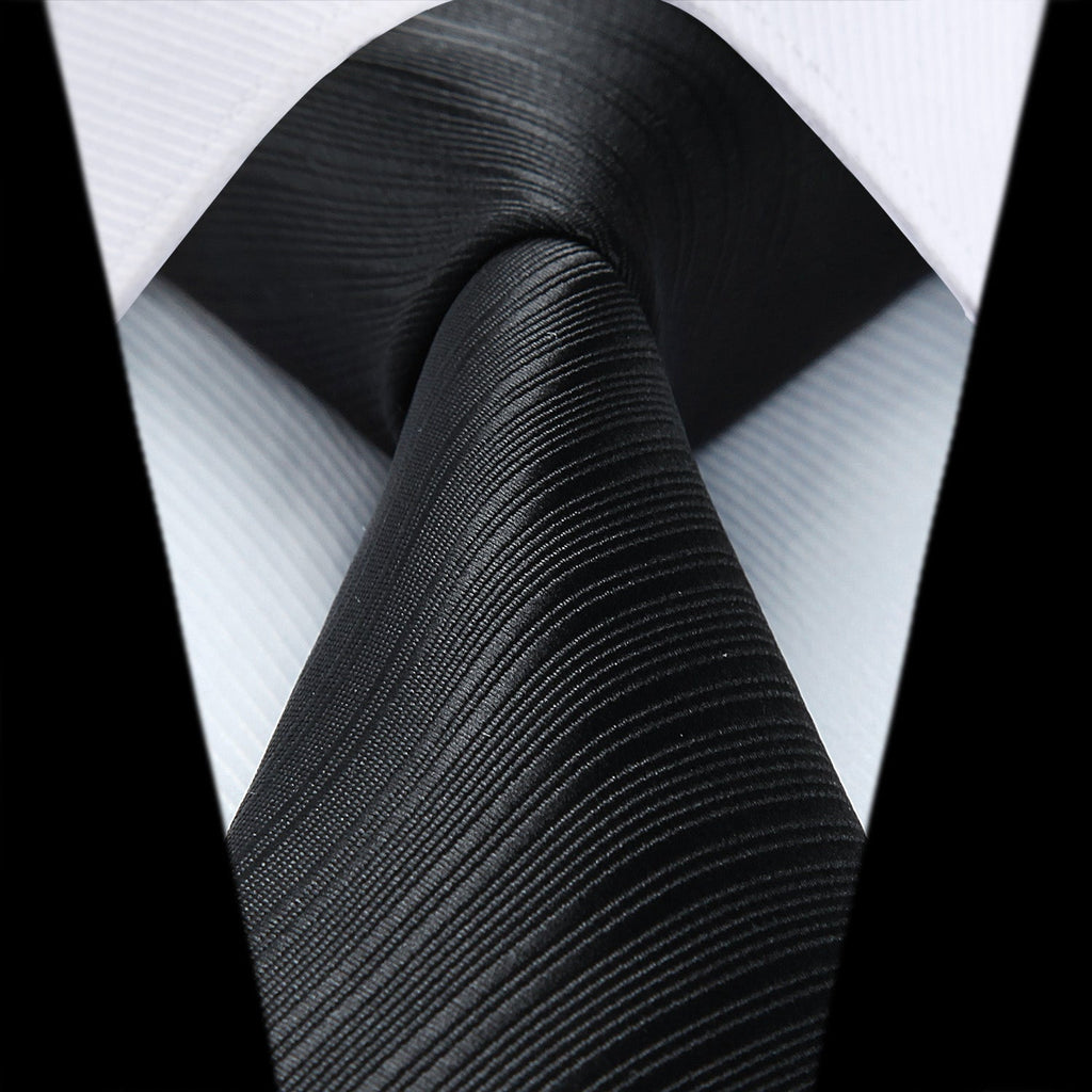 Hisdern Black Striped Business Tie Set