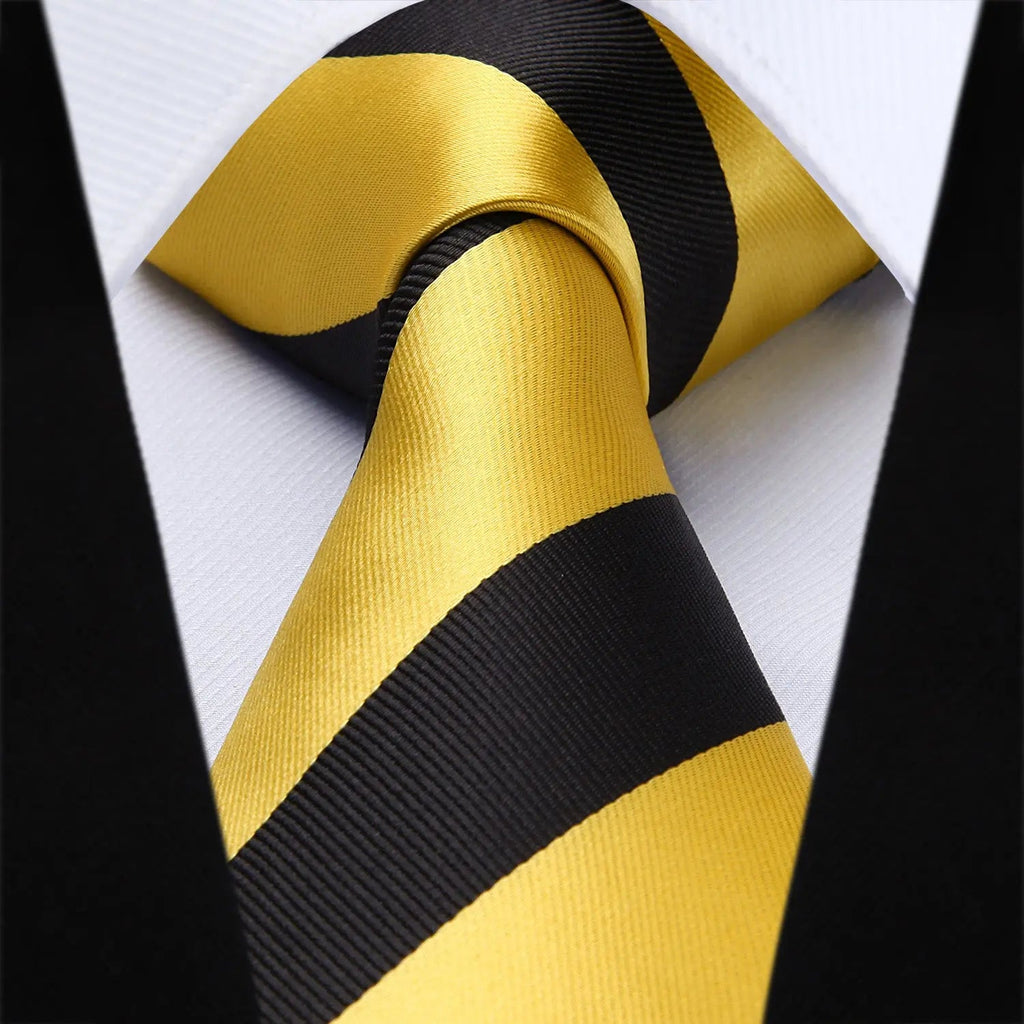 Hisdern Yellow Black Striped Business Tie Set