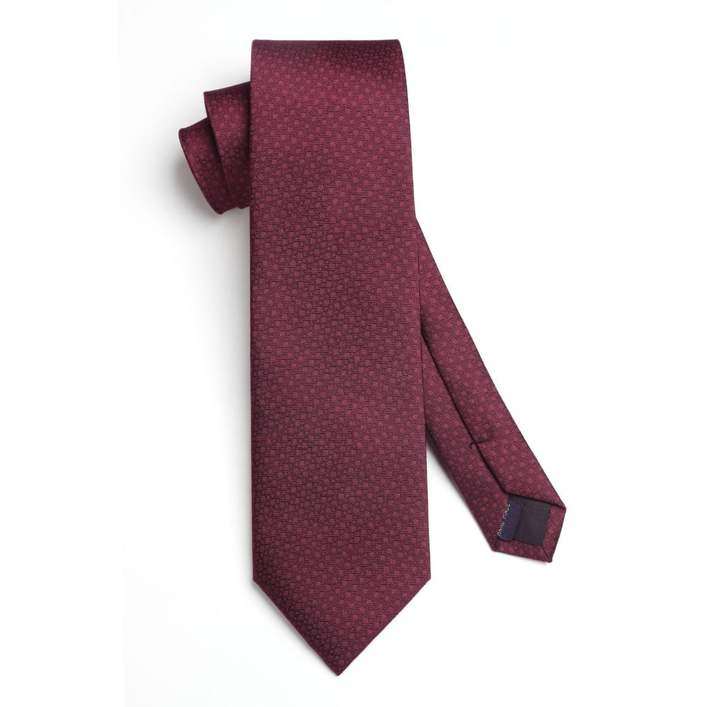 Hisdern Maroon Houndstooth Wedding Tie Set