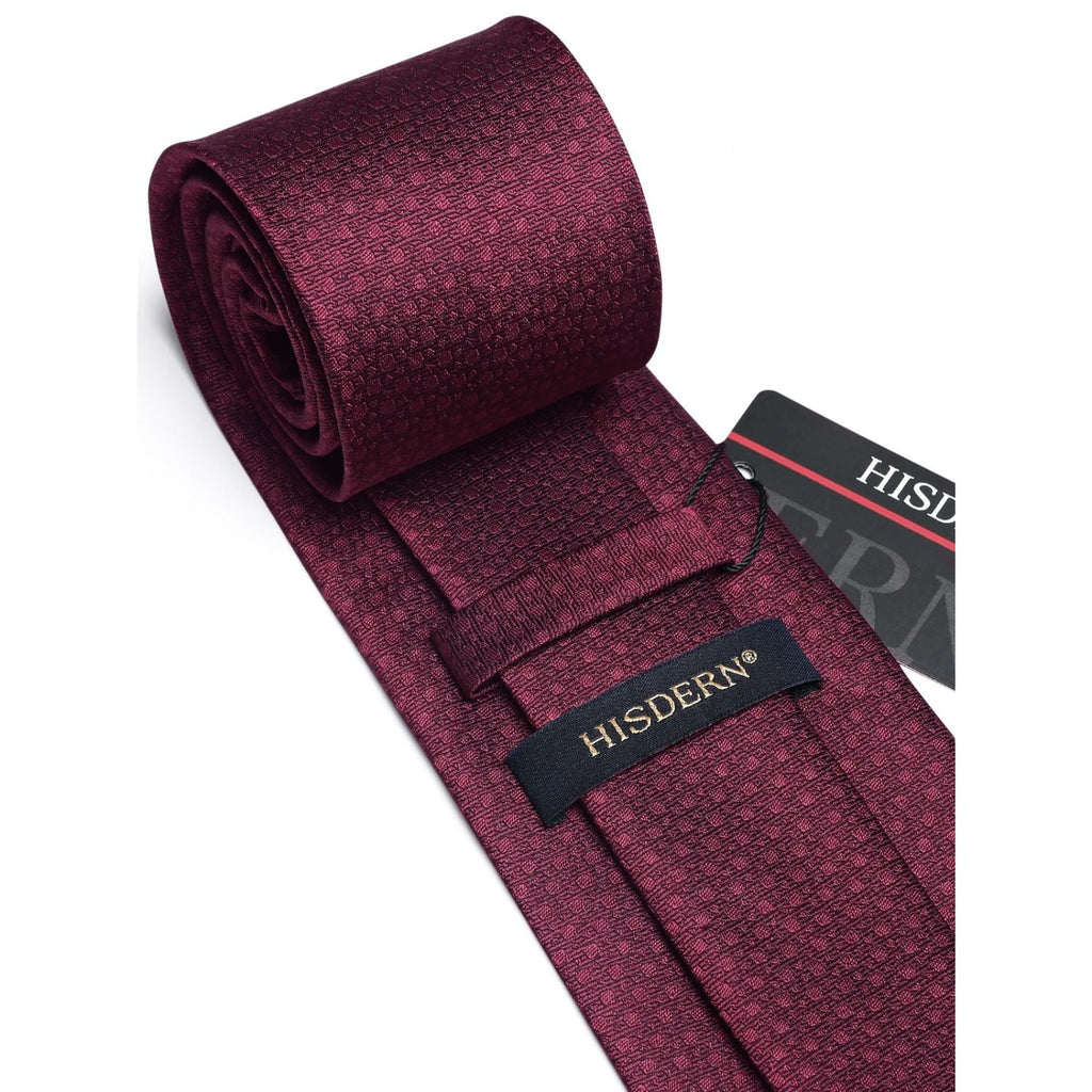 Hisdern Maroon Houndstooth Wedding Tie Set