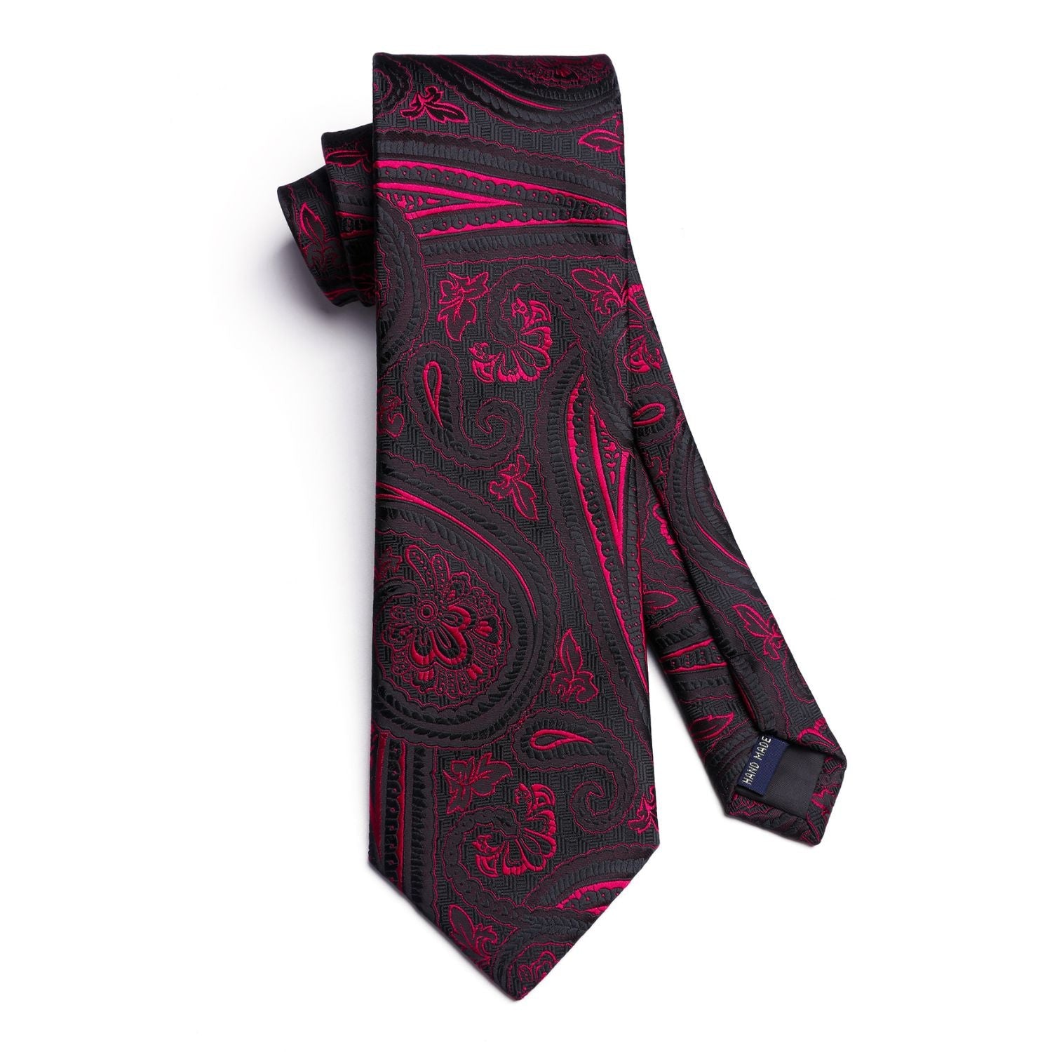Hisdern Burgundy Floral Wedding Tie Set with Cufflinks