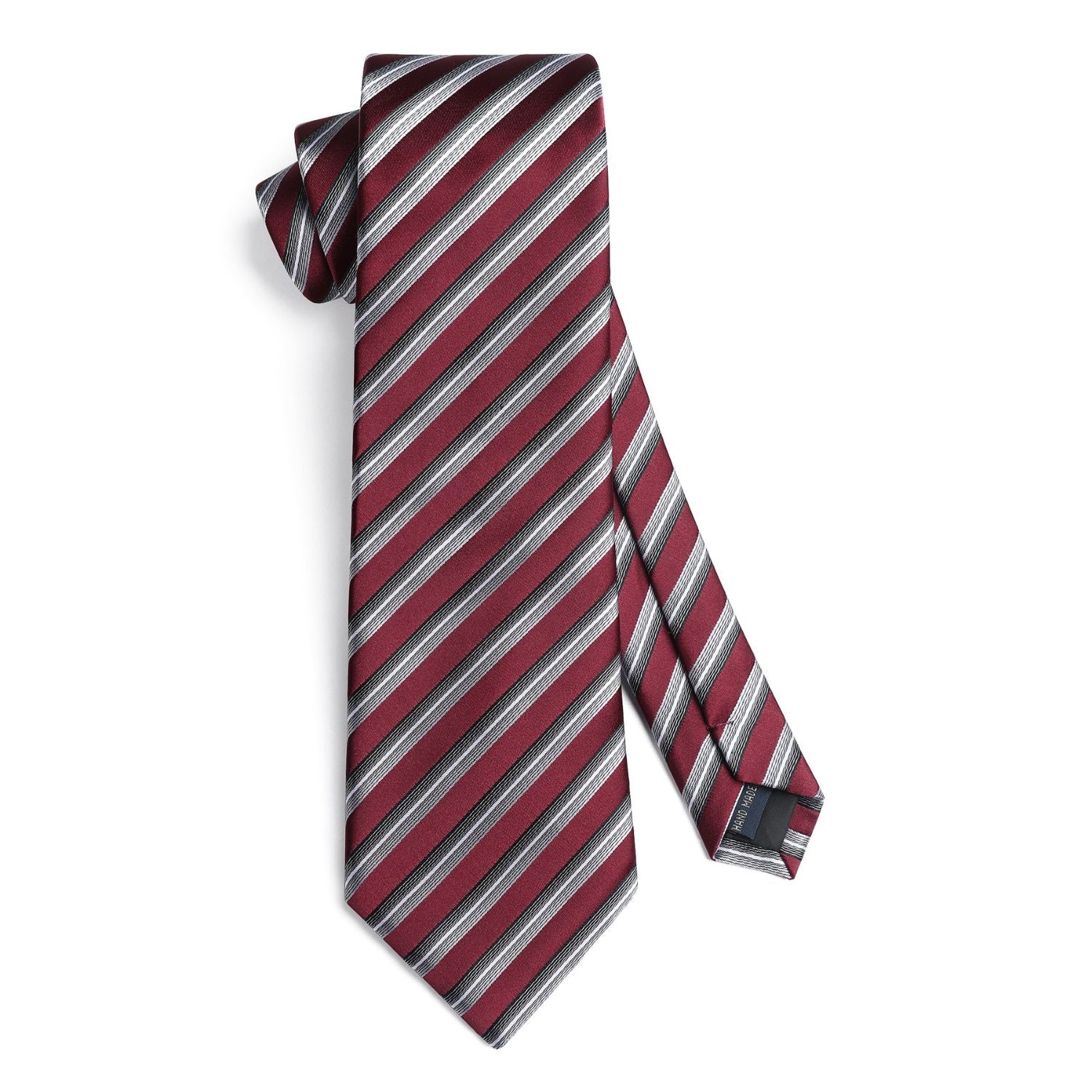Hisdern Burgundy Striped Wedding Accessories Set with Cufflinks