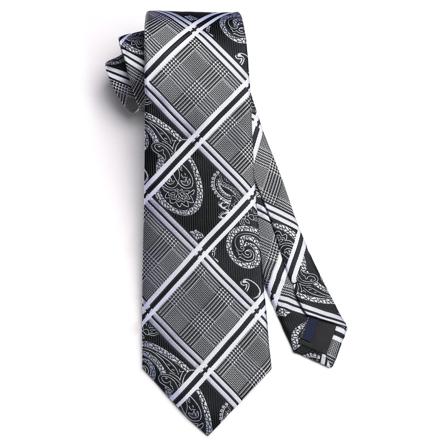 Hisdern Black Plaid Wedding Accessories Set with Cufflinks